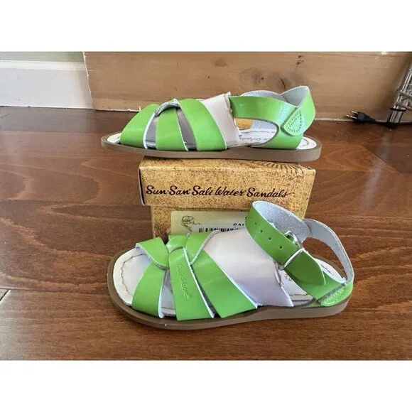 Salt Water Little Girls Size 10 Originals‎ Lime Sandals Leather Flats NEW - Picture 3 of 8